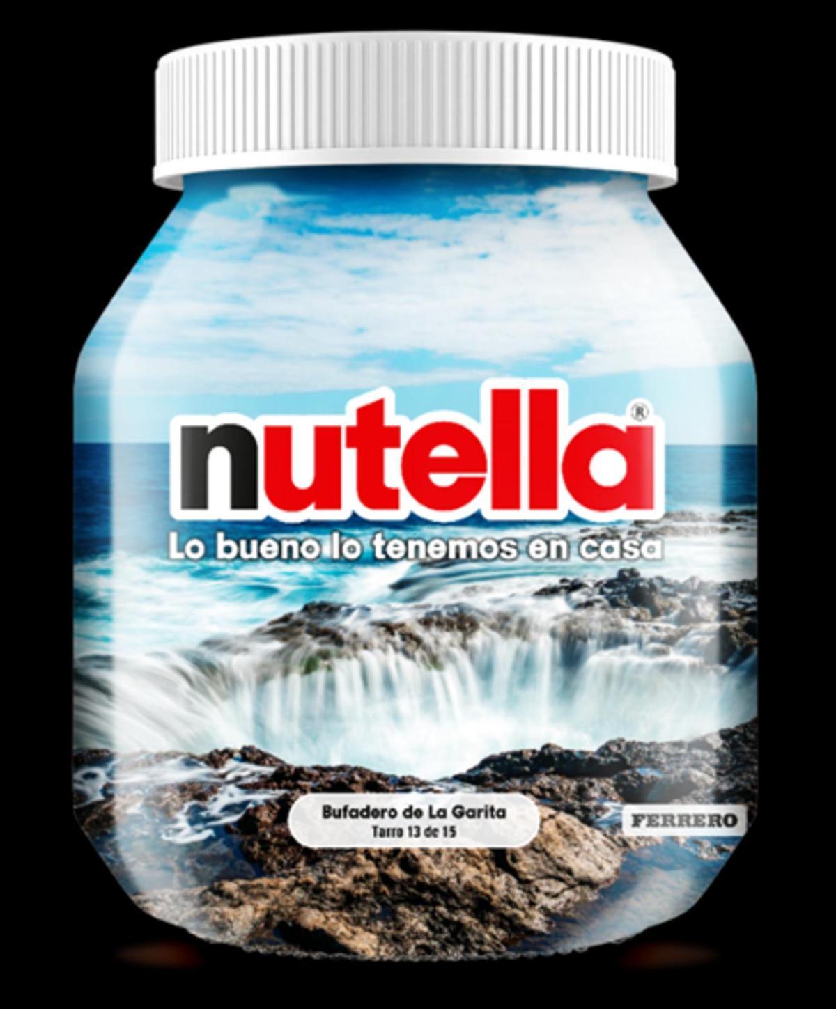 Bote de Nutella con una imagen del Bufadero de La Garita, en Telde.