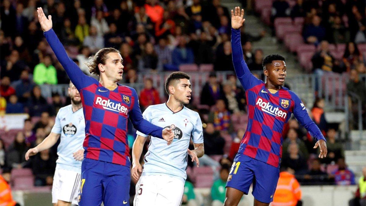 Antoine Griezmann y Ansu Fati en el Barça-Celta de la Liga 2019/20