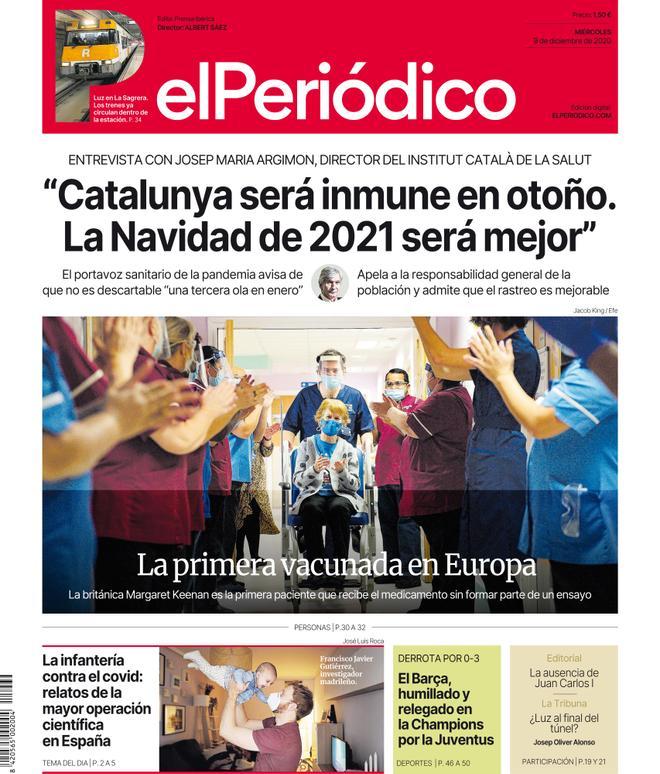 La portada d’EL PERIÓDICO del 9 de desembre del 2020