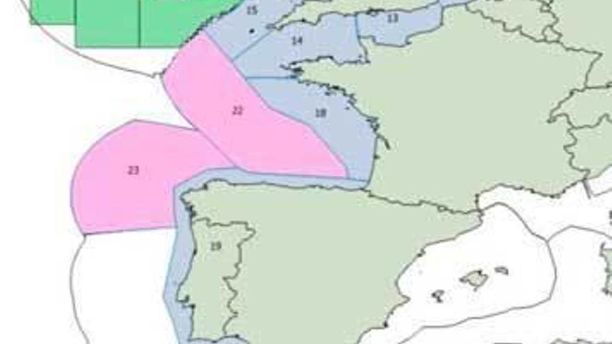 El mapa de muestreo; en azul destacan las zonas que se cubrirán con avioneta y, en rosa, con barco.