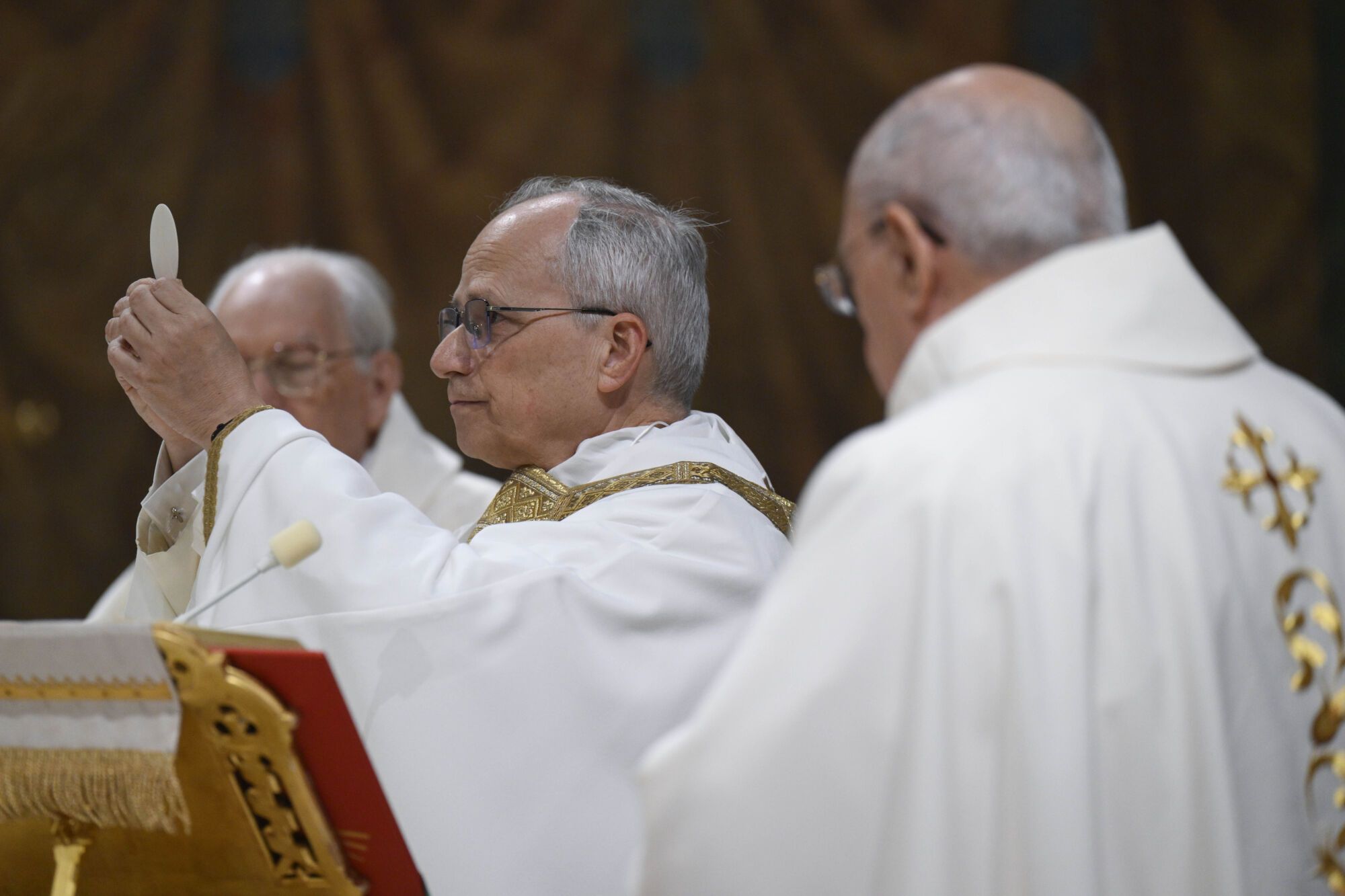 Newly elected Pope Leo XIV concelebrates Mass with the College of Cardinals inside the Sistine Chapel at the Vatican the day after his election as 267th pontiff of the Roman Catholic Church, Friday, May 9, 2025. (Vatican Media via AP). AP PROVIDES ACCESS TO THIS GOVERNMENT PRODUCED PHOTO SOLELY TO ILLUSTRATE NEWS REPORTING OR COMMENTARY ON FACTS DEPICTED IN IMAGE; MUST BE USED WITHIN 14 DAYS FROM TRANSMISSION; NO ARCHIVING; NO LICENSING; MANDATORY CREDIT