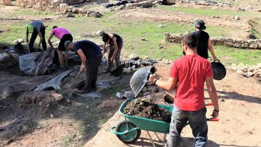 Los alumnos excavan una parte de la necrópolis en el yacimiento de La Picola.