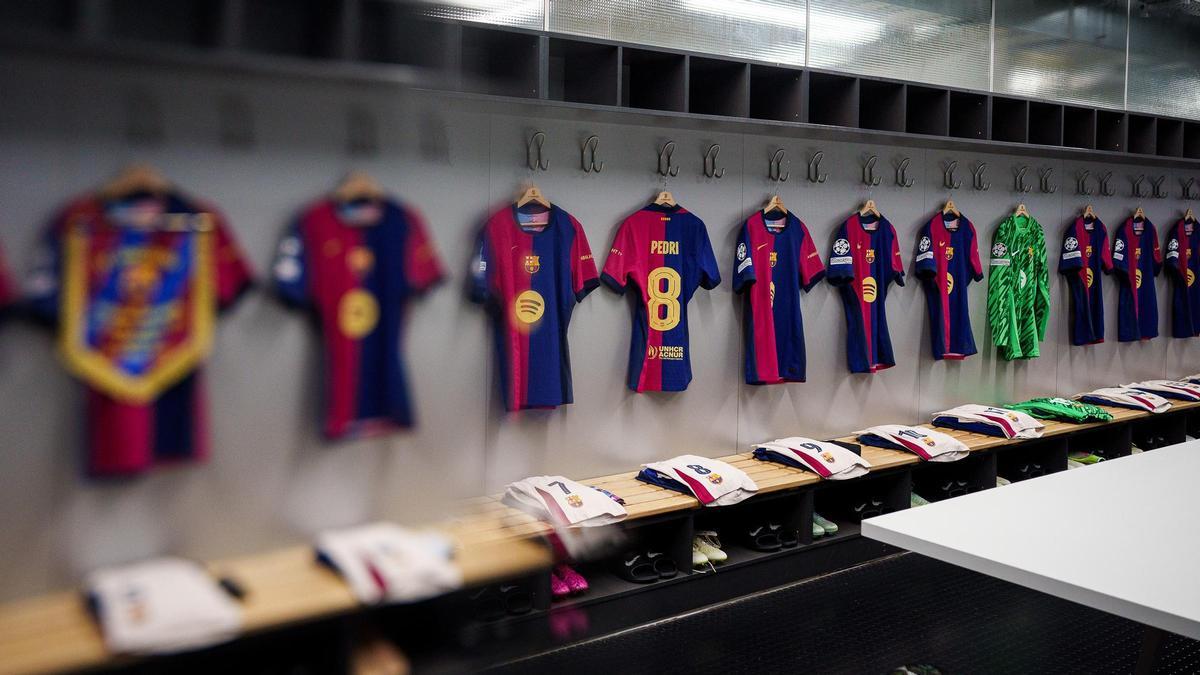 El vestuario del Barça en el Westfalenstadion antes de enfrentarse al Dortmund en la vuelta de los cuartos de final de la Champions.