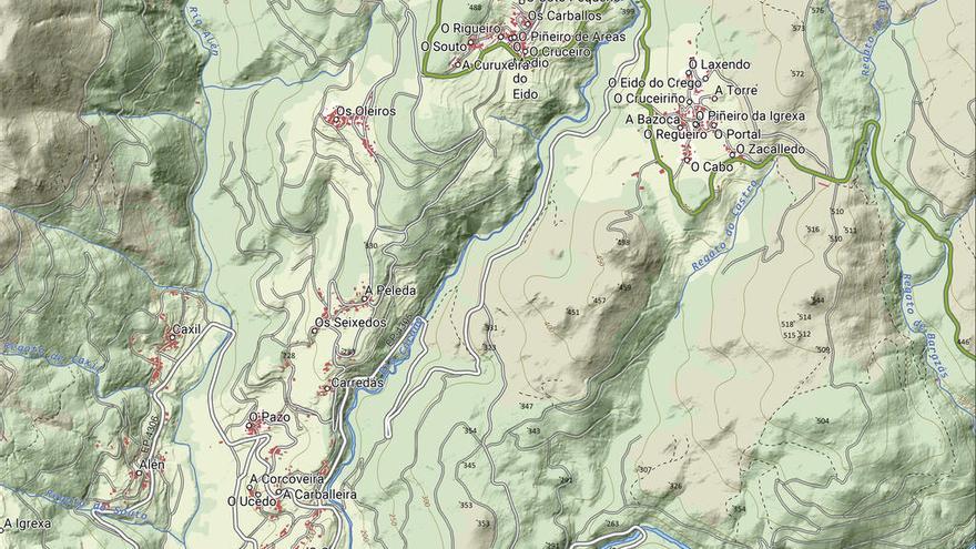 En O Covelo, zona con elevada densidad de topónimos. // Mapa facilitado por el Instituto de Estudos do Teritorio