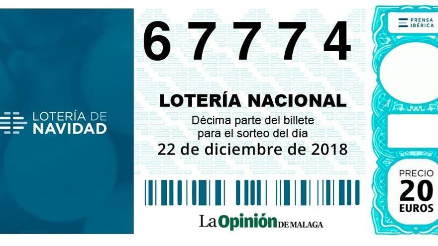 Un décimo del cuarto premio, el 67774, cae en Málaga