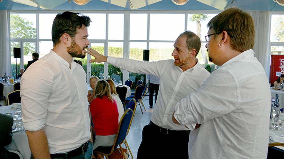 Els candidats a les eleccions generals per En Comú Podem i ERC, Xavier Domènech i Gabriel Rufián,en el debat que organitza EL PERIÓDICO i Banc Sabadell.