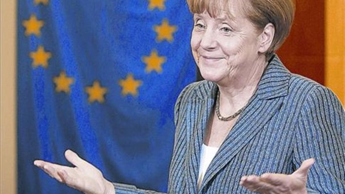 Angela Merkel, ayer después de votar en Berlín.