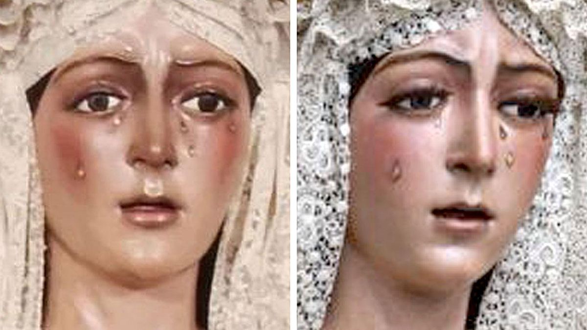 El antes (izda.) y el después (dcha.) de la intervención de la Virgen Macarena.