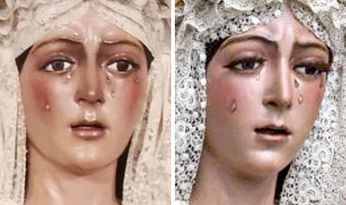 El antes (izda.) y el después (dcha.) de la intervención de la Virgen Macarena.