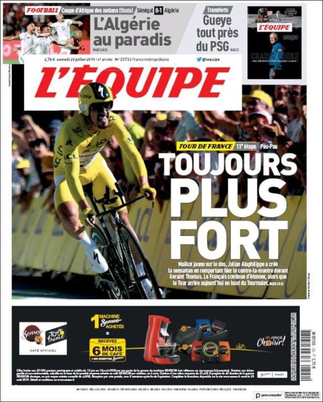 Portada de LÉquipe del 20 de julio de 2019