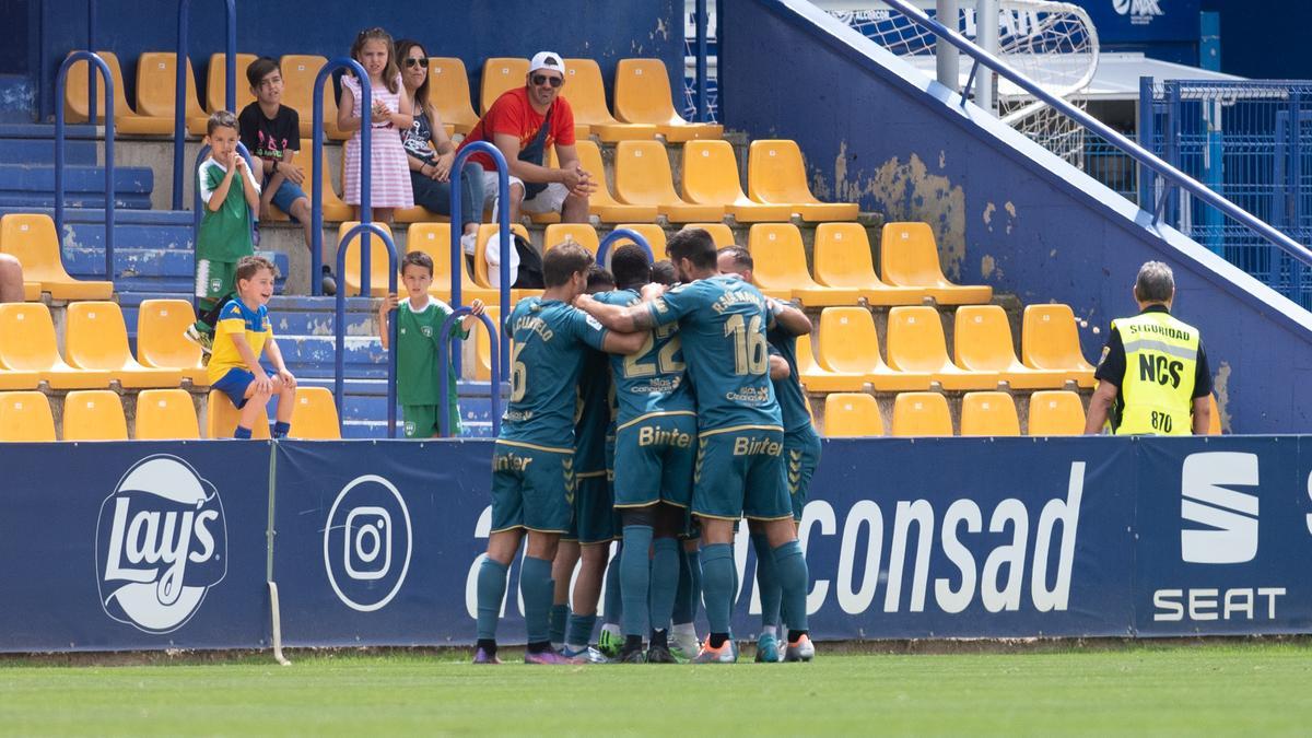 Los jugadores de la UD Las Palmas celebran el gol