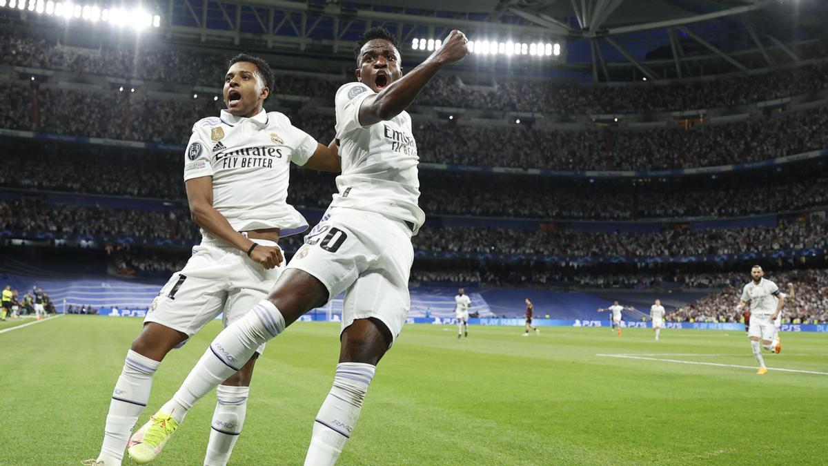 Vinicius celebra su gol ante el Manchester City.