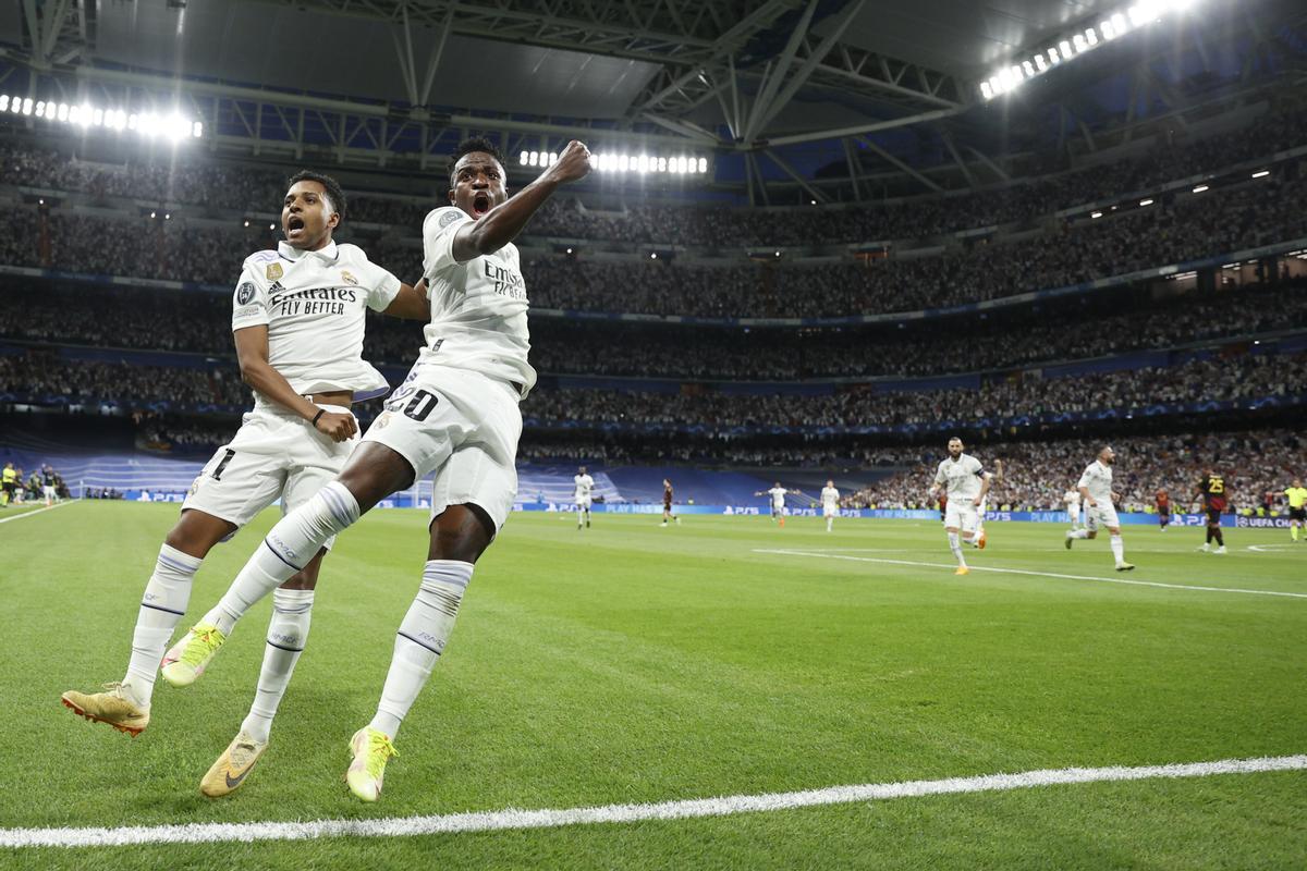 Vinicius celebra su gol ante el Manchester City.