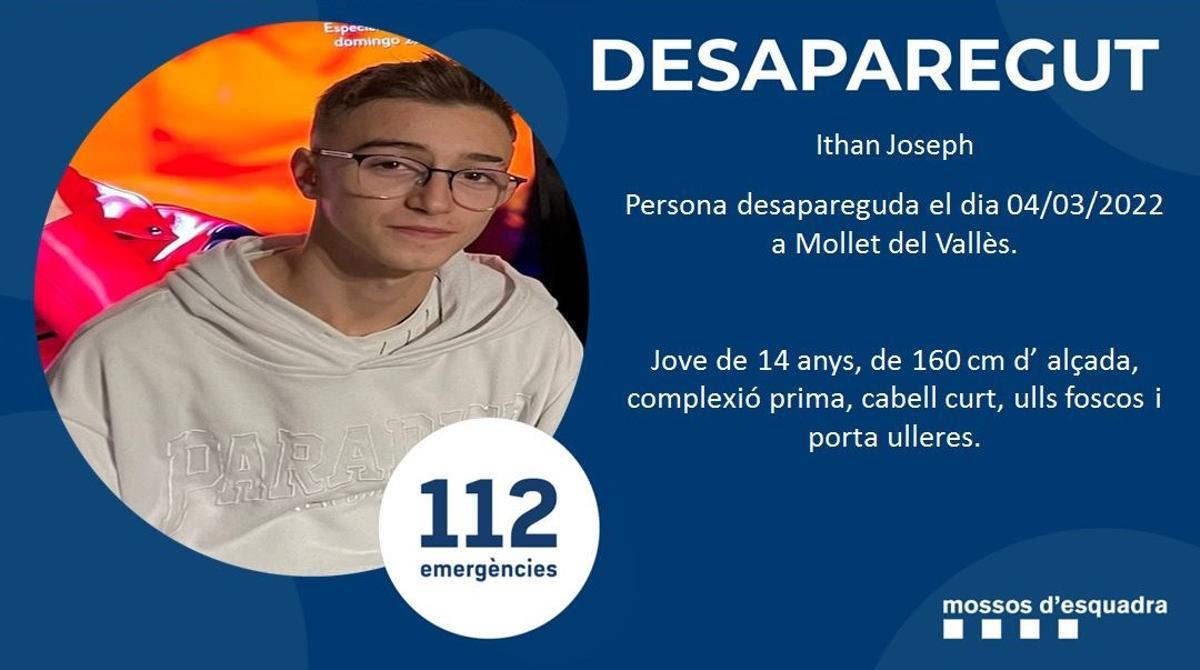 Els Mossos busquen un jove de 14 anys desaparegut a Barcelona