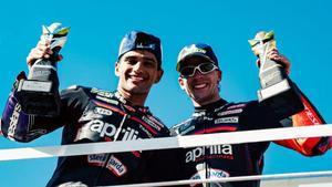 Jorge Martín y Marco Bezzecchi en el podio de Brasil