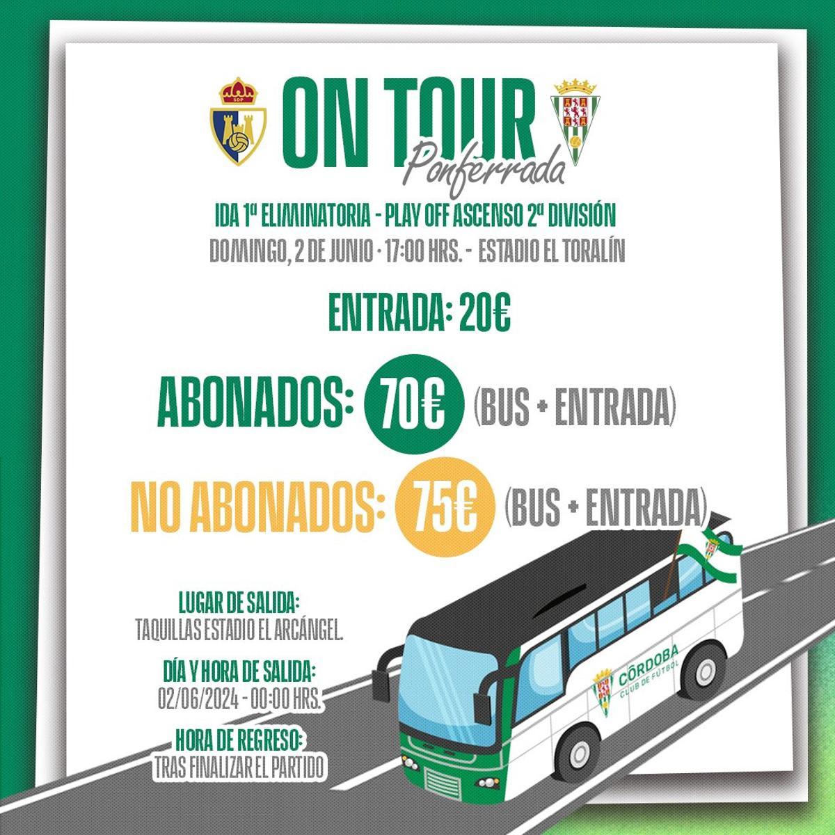 Cartel del Córdoba CF del viaje organizado a Ponferrada.