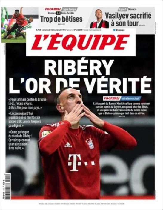 Portada L'ÉQUIPE viernes de 15 febrero 2019