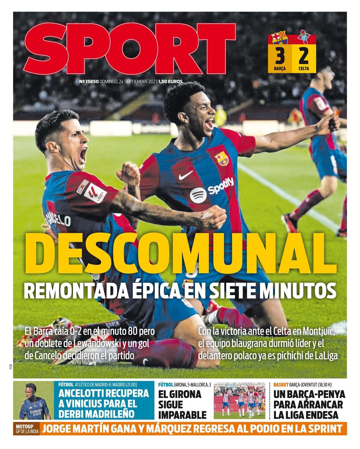 Esta es la portada de SPORT de hoy, domingo 24 de septiembre de 2023 Esta es la portada de SPORT de hoy, domingo 24 de septiembre de 2023
