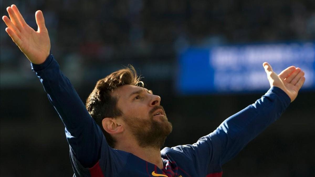 Leo Messi celebra su gol en el Real Madrid - Barça de la Liga 2017/18