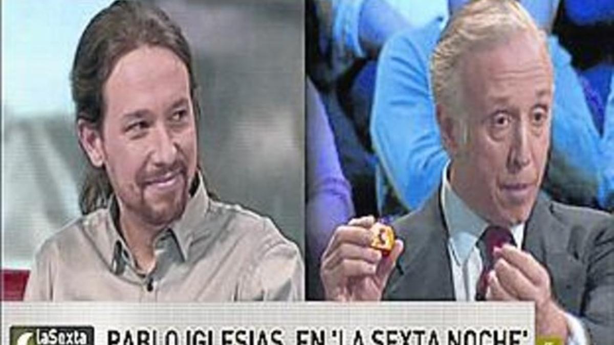 Pablo Iglesias y el periodista Eduardo Inda, en 'La Sexta noche'.