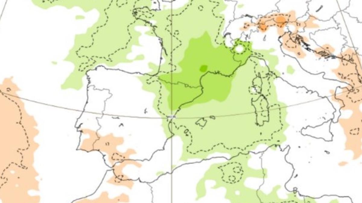 Mapa de anomalía de lluvias previstas para la última semana de abril