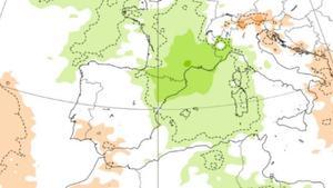 Mapa de anomalía de lluvias previstas para la última semana de abril