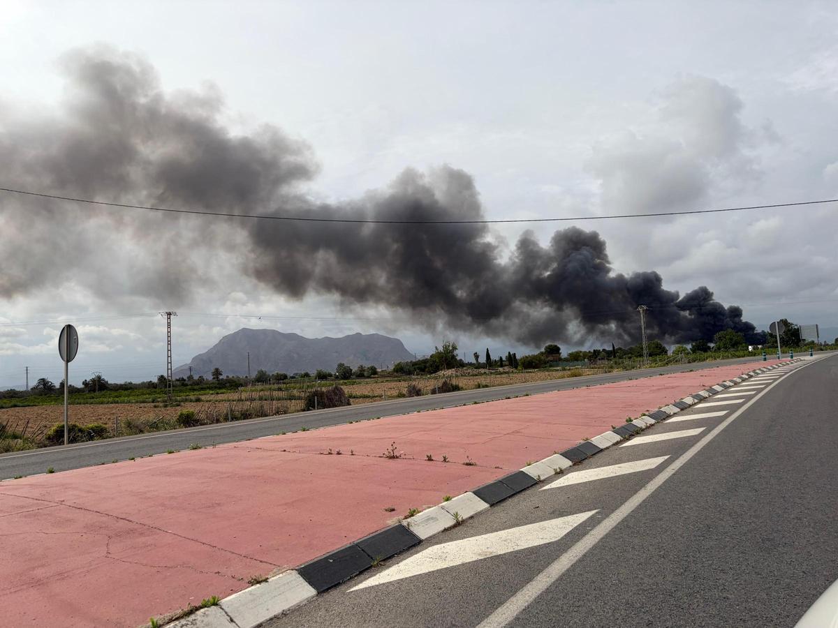 Una gran columna de humo de un incendio en Orihuela alerta a los vecinos Una gran columna de humo de un incendio en Orihuela alerta a los vecinos