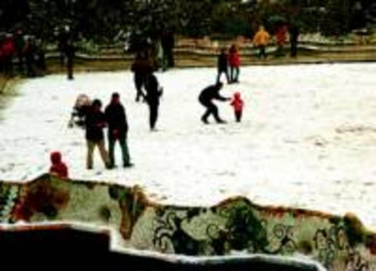 Els barcelonins disfruten al parc Güell de la nevada del 1999. Els barcelonins disfruten al parc Güell de la nevada del 1999.