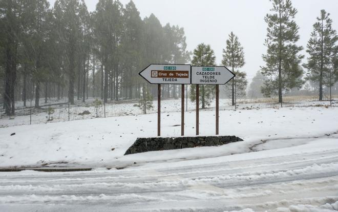 La borrasca Emilia cubre de nieve la cumbre de Gran Canaria (13/12/2025)