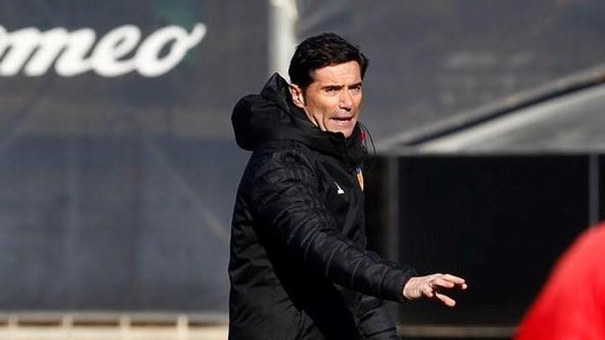 Marcelino, en el entrenamiento de hoy.