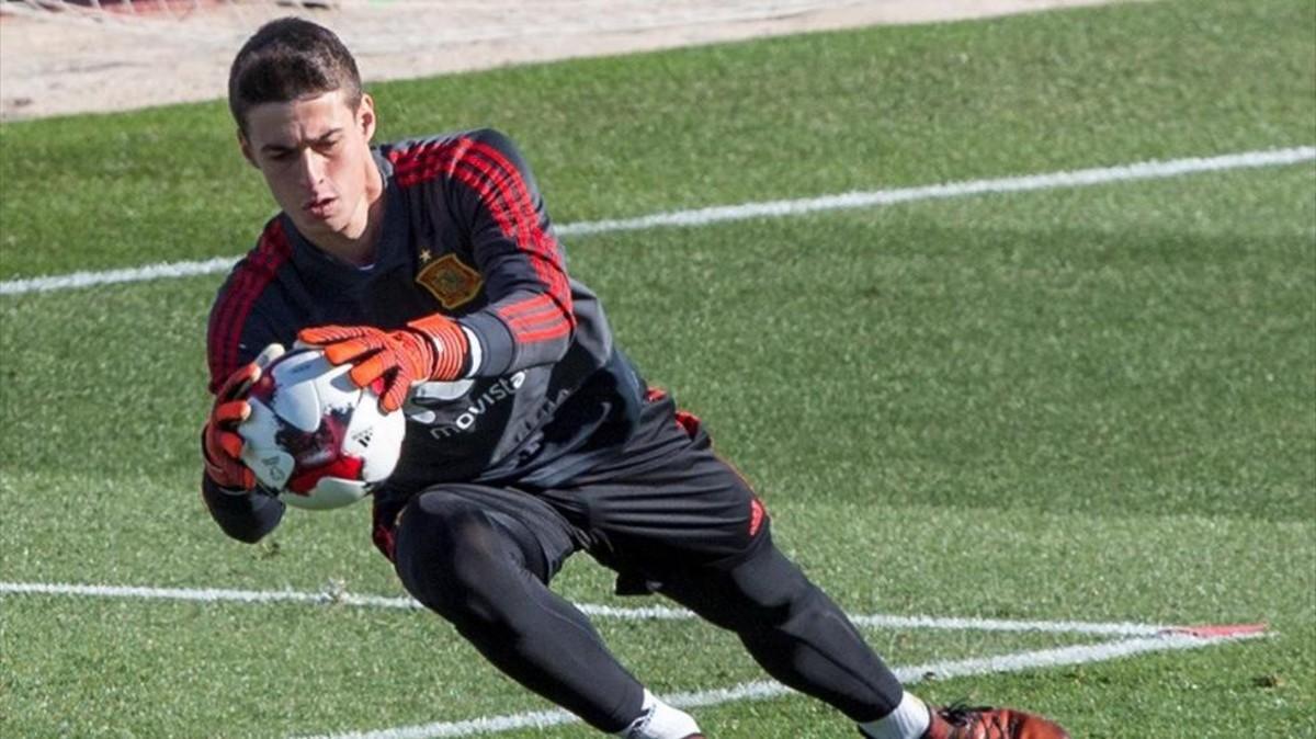 Kepa durante el entrenamiento con la selección española