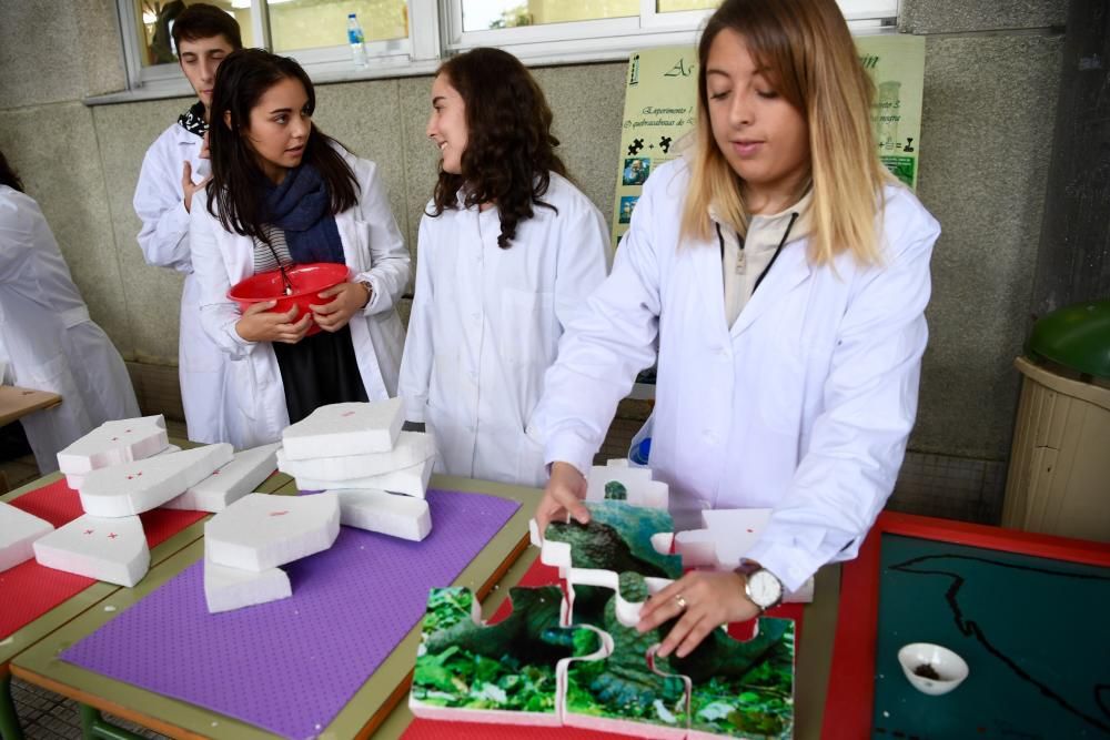 Los alumnos dedican el día a experimentar con la ciencia en gallego y poner en práctica experimentos con elementos que todos tenían en casa como un secador de pelo, huevos y palillos de madera.