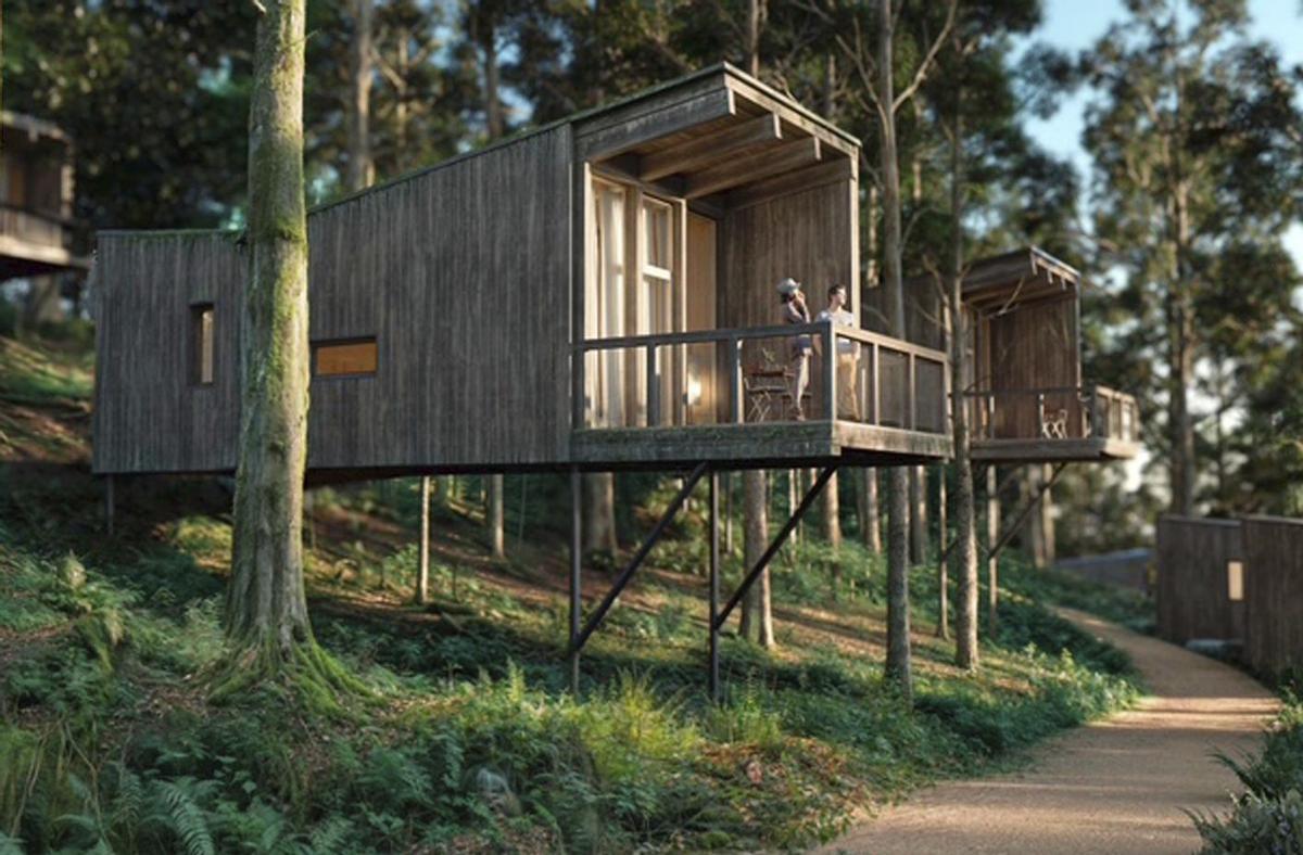 Recreación de las futuras cabañas a construir en Nigrán.