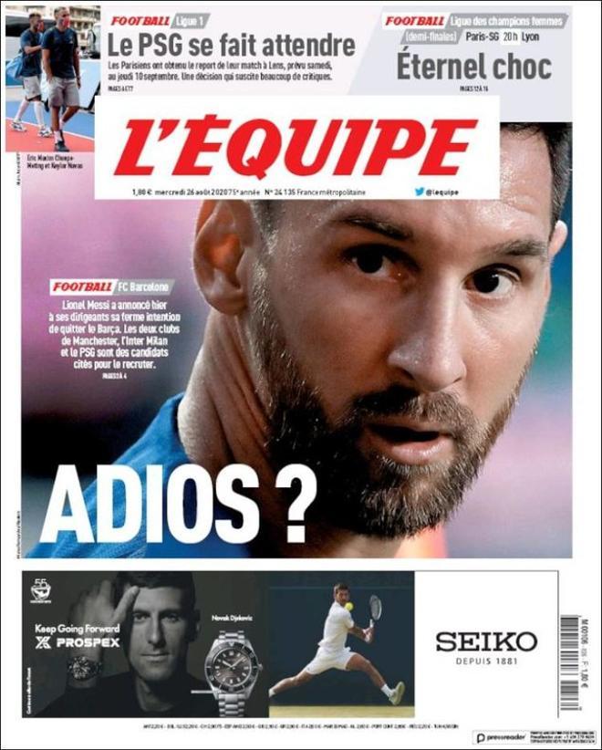 La portada de lÉquipe del 26 de agosto