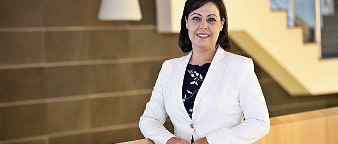 María Victoria López Fuentes, presidenta del Grupo Fedola, en el Palacio de Formación y Congresos de Fuerteventura, ayer.