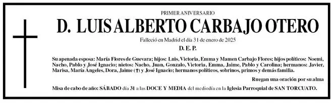 Misa de primer aniversario por el fallecimiento de Don Luis Alberto Carbajo Otero