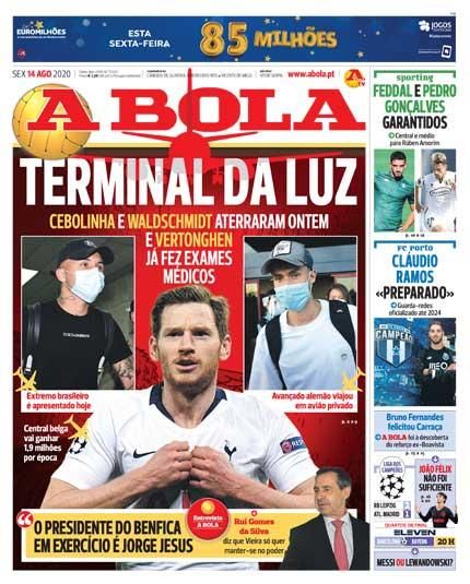 Portada A BOLA viernes 14 agosto 2020