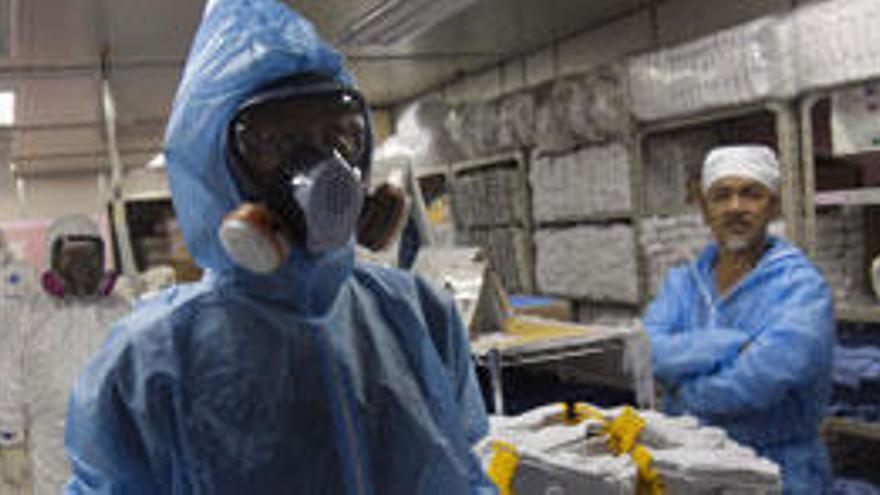 Trabajadores tomando las medidas de seguridad establecidas en Fukushima.