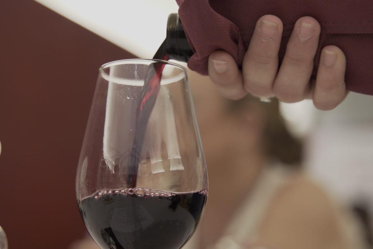 Una copa de vino tinto, en la cata oficial de Ecoracimo 2026.