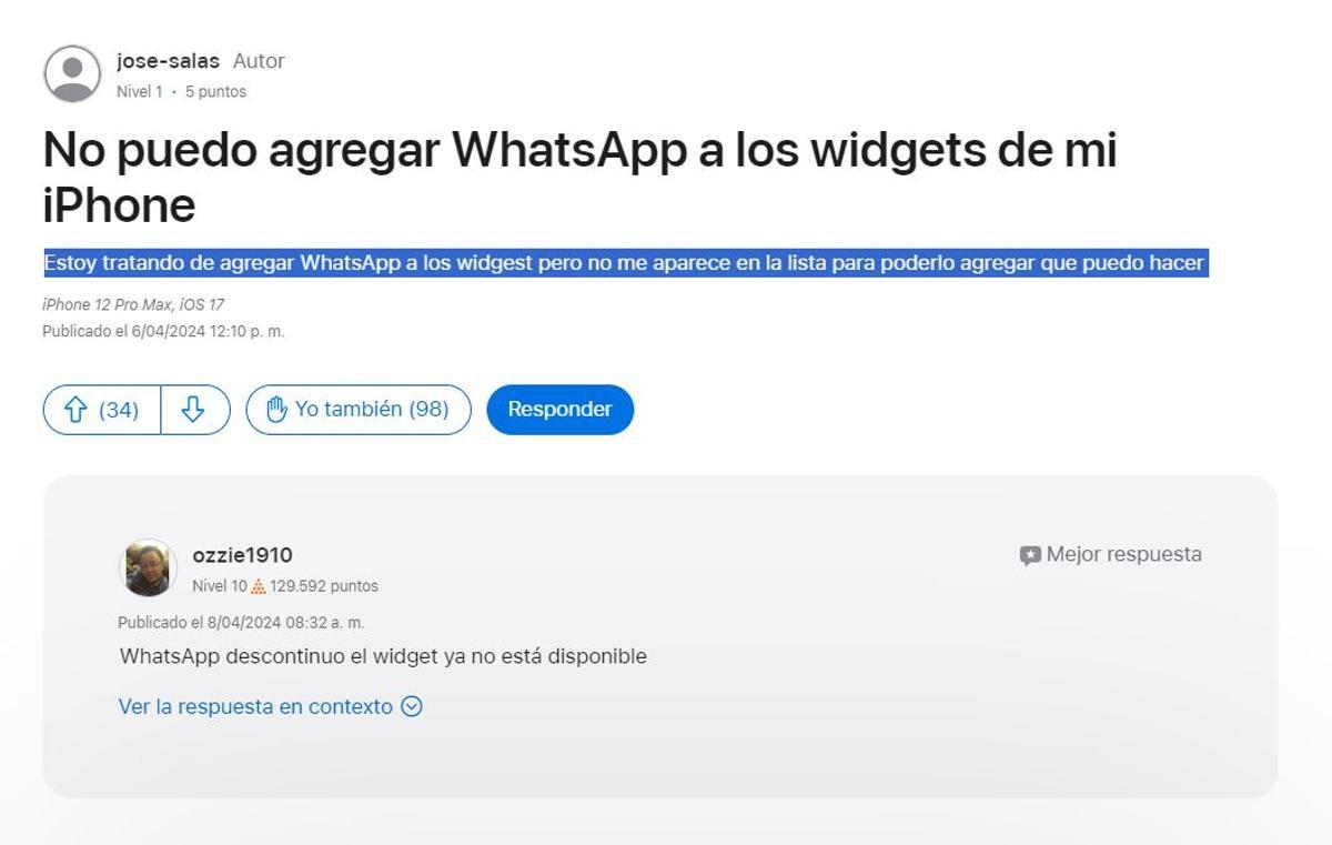 Conversación en el foro oficial de usuarios de Apple.