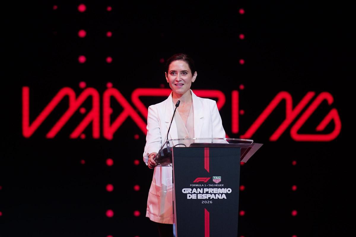 La presidenta de la Comunidad de Madrid, Isabel Díaz Ayuso, en la presentación de Madring.