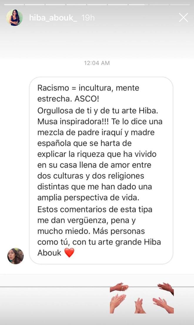 Usuario de Instagram apoyando a Hiba Abouk