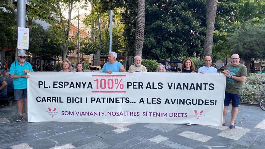 Un grupo de activistas desplegaron una pancarta en la plaza de España.