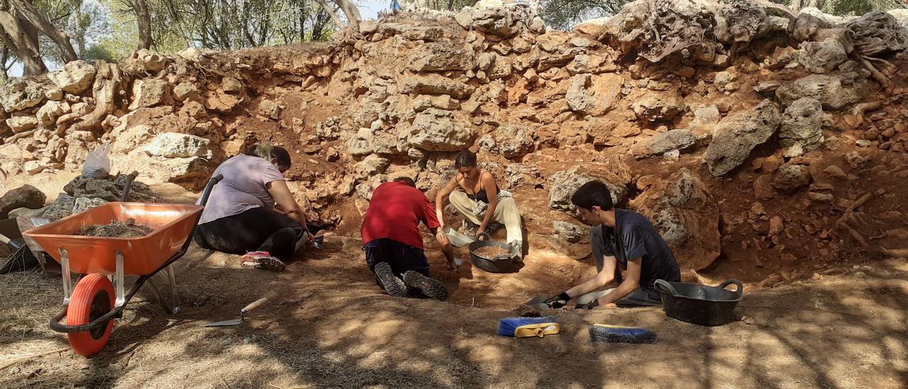 Jóvenes voluntarios trabajan en la excavación del complejo, este viernes en Inca.