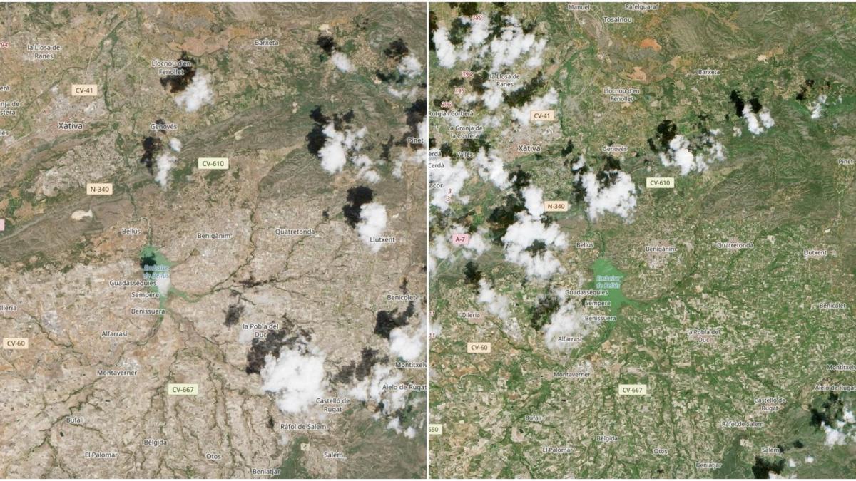 A la izquierda, imagen de satélite de mayo de 2024; a la izquierda, una captura de este mismo mes.