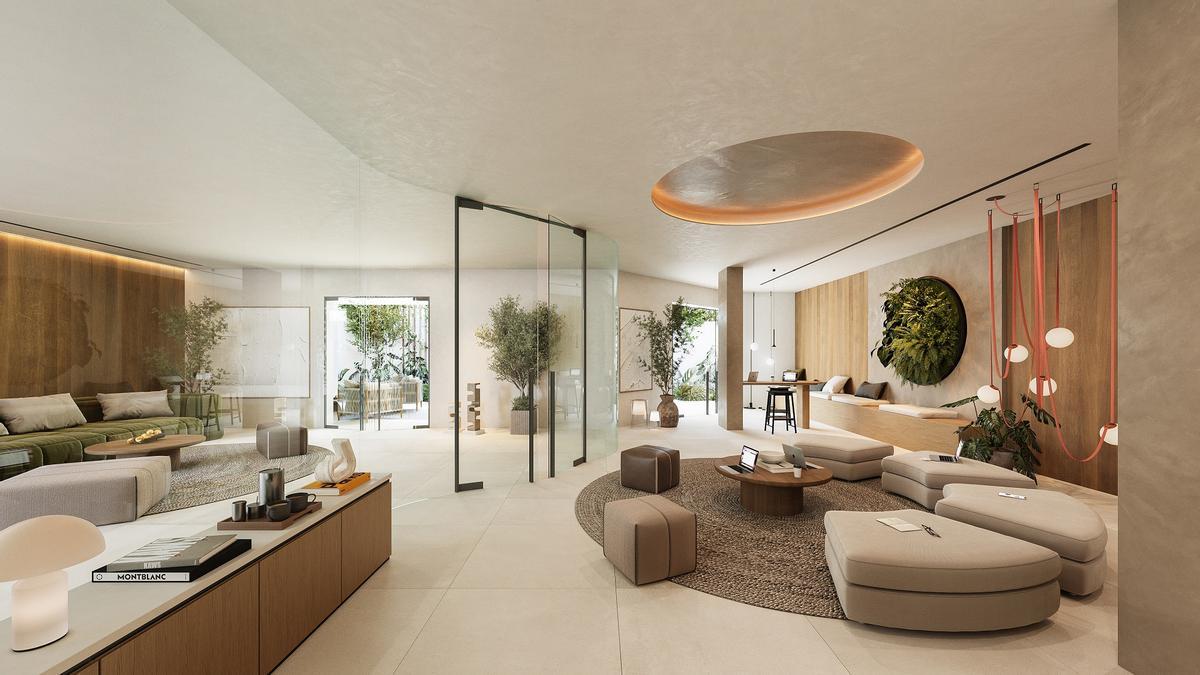 Así será la sala de coworking de la promoción Waterfall de Higuerón Real Estate en Fuengirola.