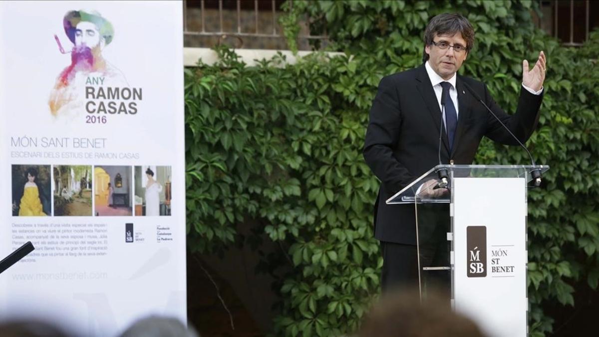 El 'president' de la Generalitat, Carles Puigdemont, este miércoles en el acto central del Any Casas en Món Sant Benet.