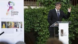 El ’president’ de la Generalitat, Carles Puigdemont, este miércoles en el acto central del Any Casas en Món Sant Benet.