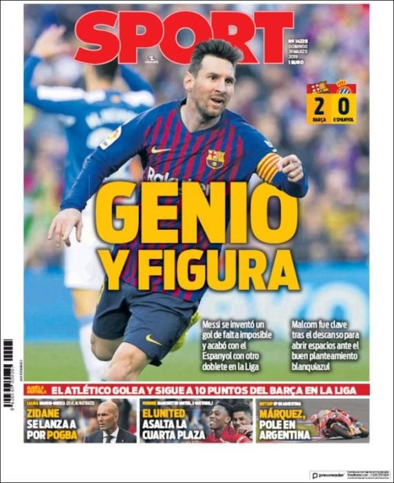 Portada SPORT domingo 31 de marzo de 2019