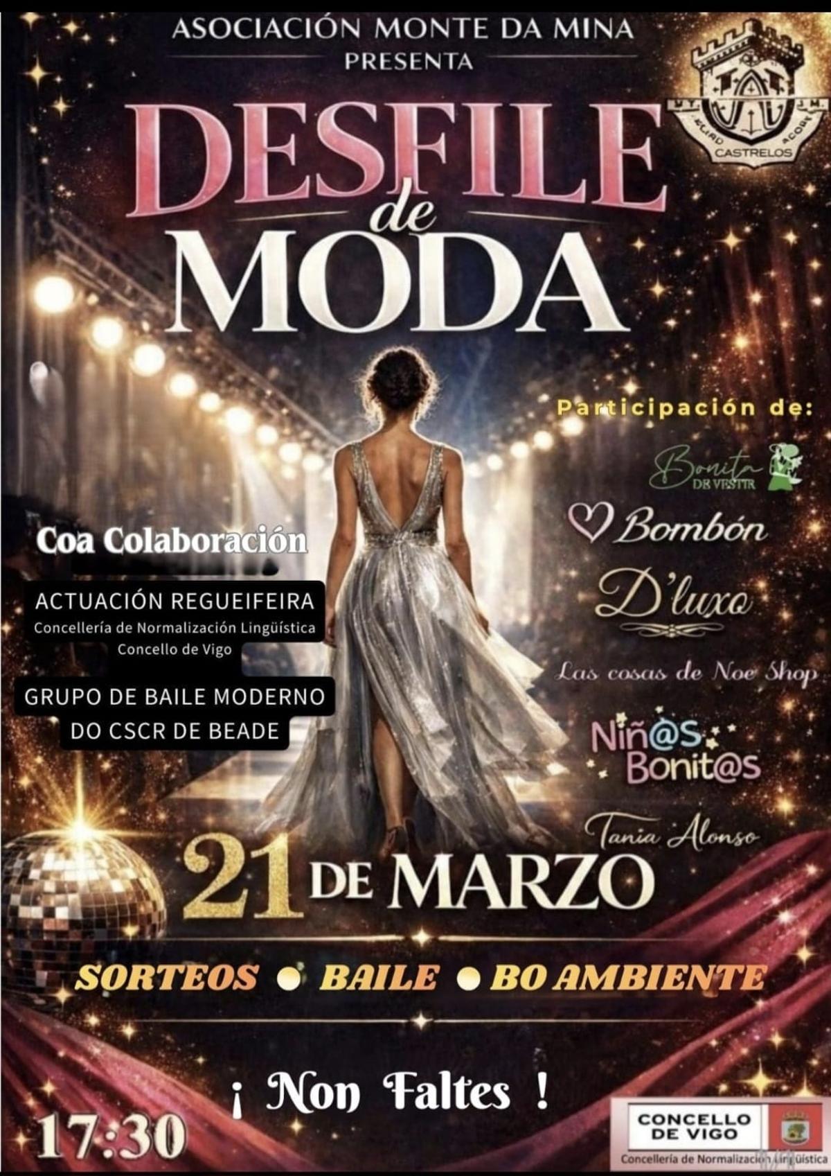 Cartel do desfile de moda organizado pola Asociación Monte da Mina
